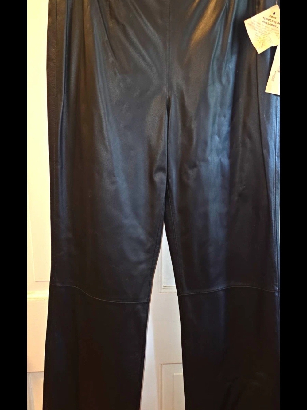 ​NWT Apostrophe Genuine Leather Pants Womens 10 Black Unhemmed Lined Vintage
